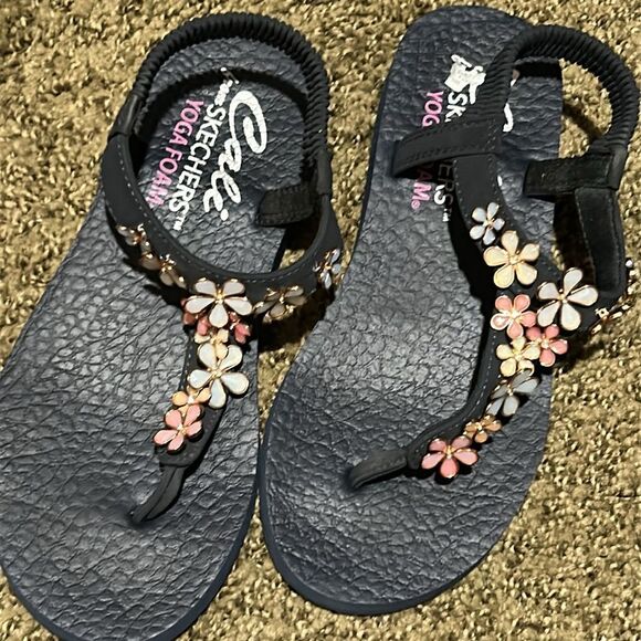 Skechers happy Daisy Dark Blue Sandals with enamel Floral flowers Design size 6 - Picture 6 of 8